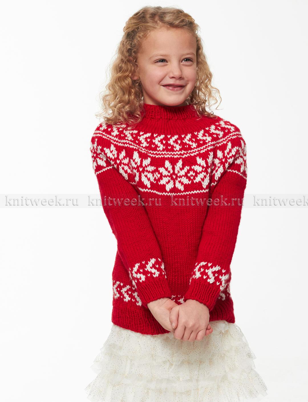 Материалы для вязания спицами пуловера с круглой кокеткой для девочек: